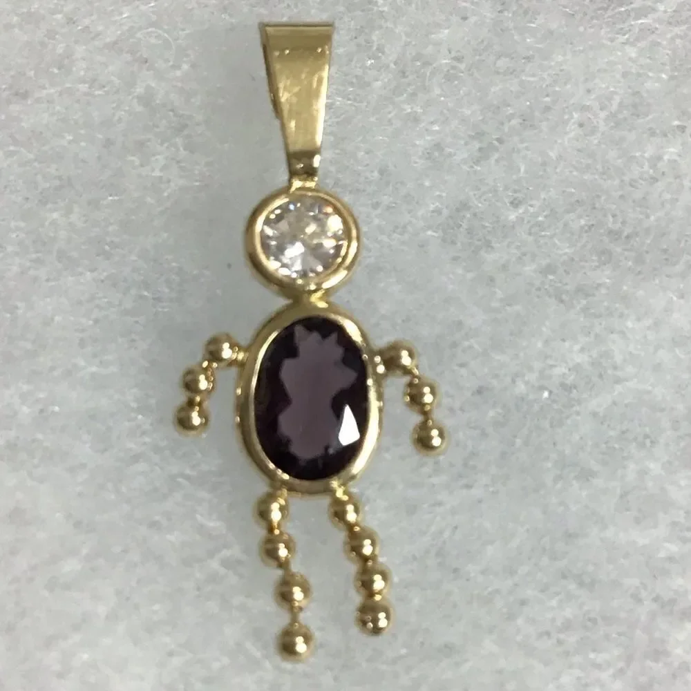 14K Yellow Gold Boy February Amethyst Birthday Necklace Charm